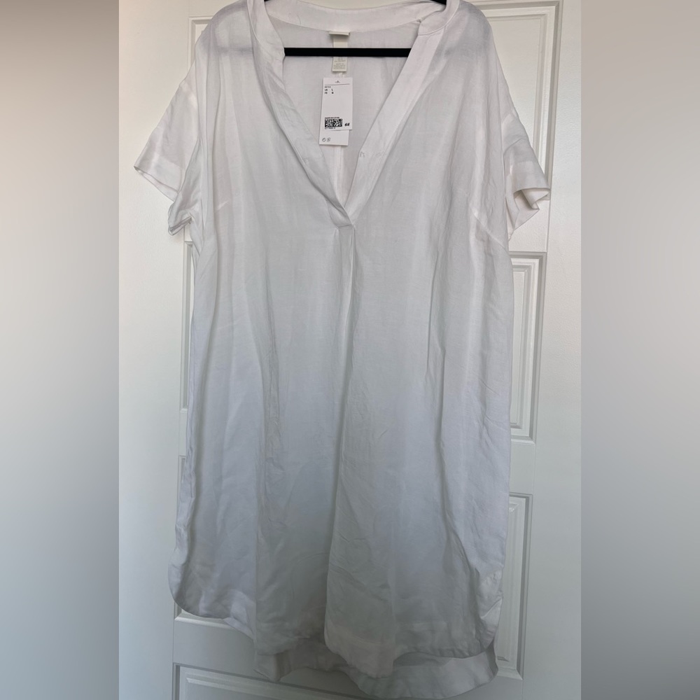 White linen blend dress/cover up